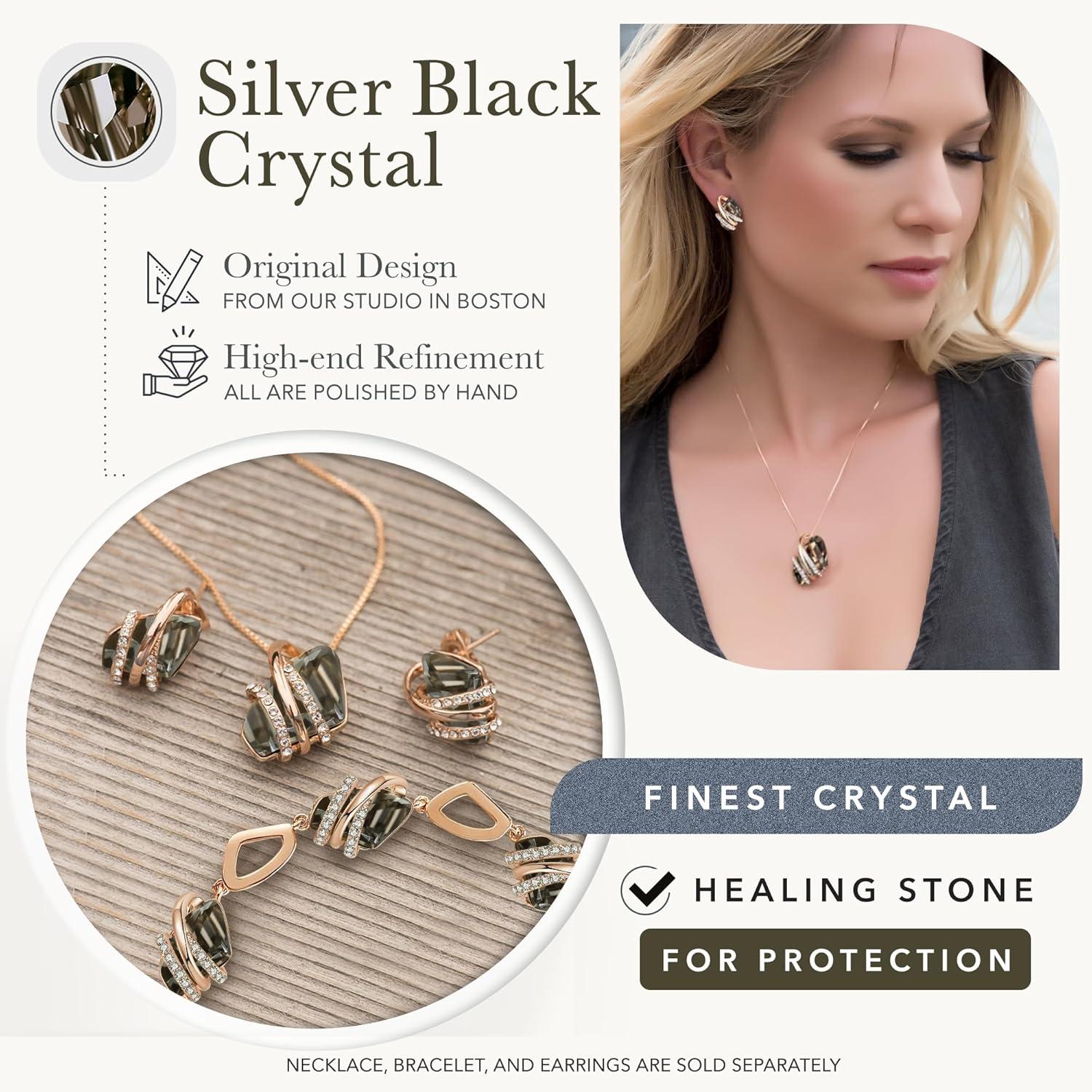 imageLeafael Wish Stone Stud Earrings with Birthstone Crystals 18K Rose Gold Plated or Silvertone112Silver Black CrystalRose Gold Plated