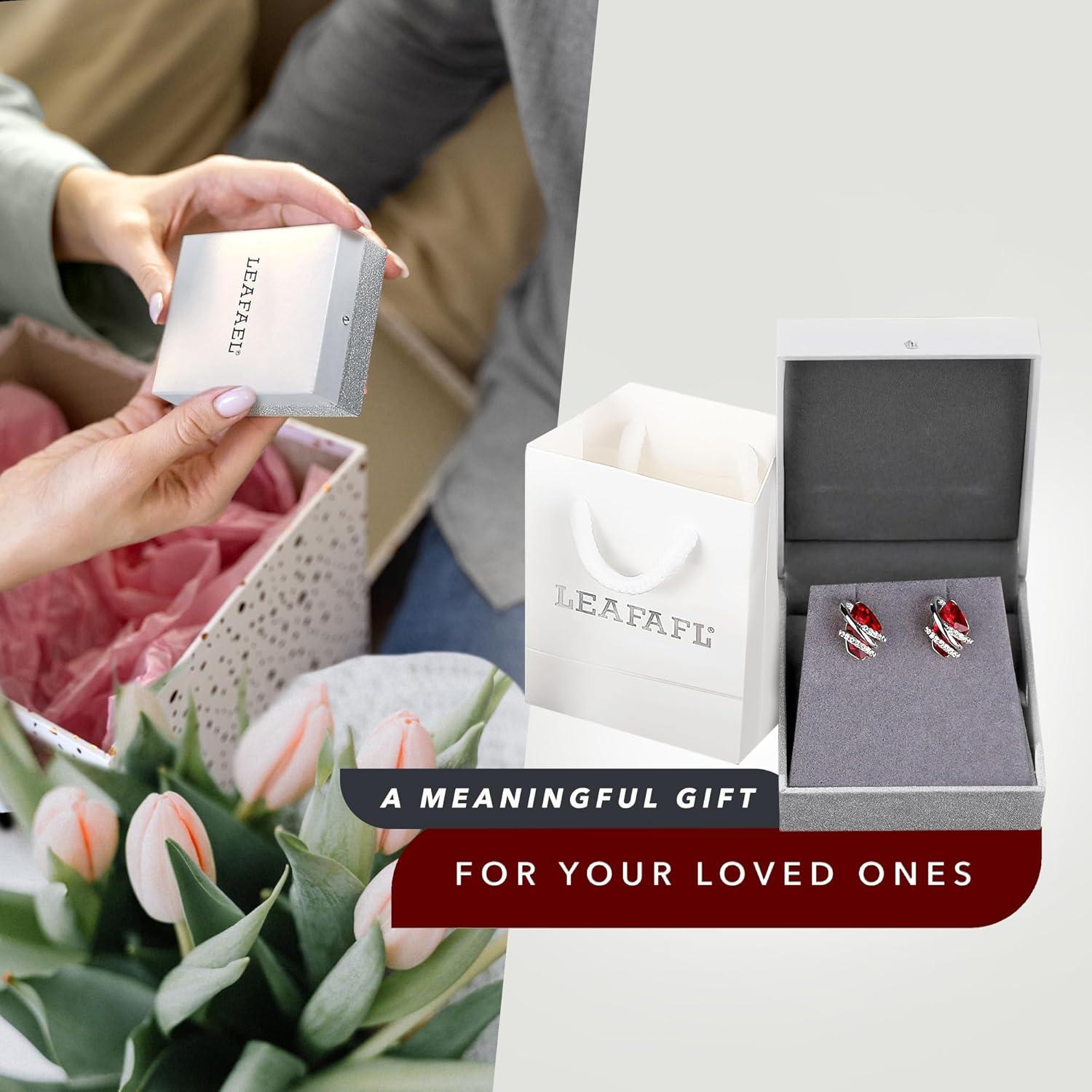 imageLeafael Wish Stone Stud Earrings with Birthstone Crystals 18K Rose Gold Plated or Silvertone201January JulyRuby RedSilvertone