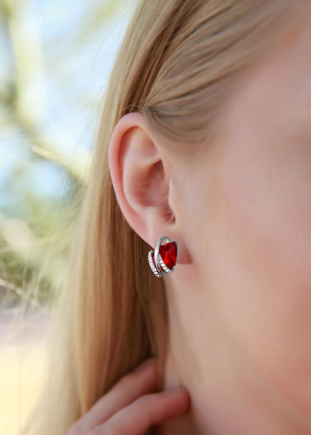 imageLeafael Wish Stone Stud Earrings with Birthstone Crystals 18K Rose Gold Plated or Silvertone201January JulyRuby RedSilvertone