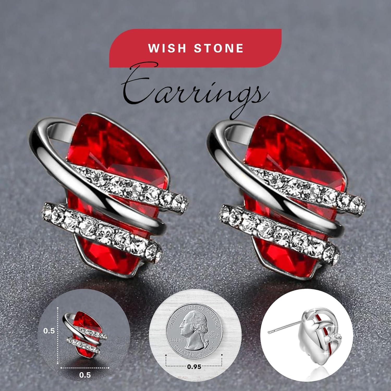 imageLeafael Wish Stone Stud Earrings with Birthstone Crystals 18K Rose Gold Plated or Silvertone201January JulyRuby RedSilvertone