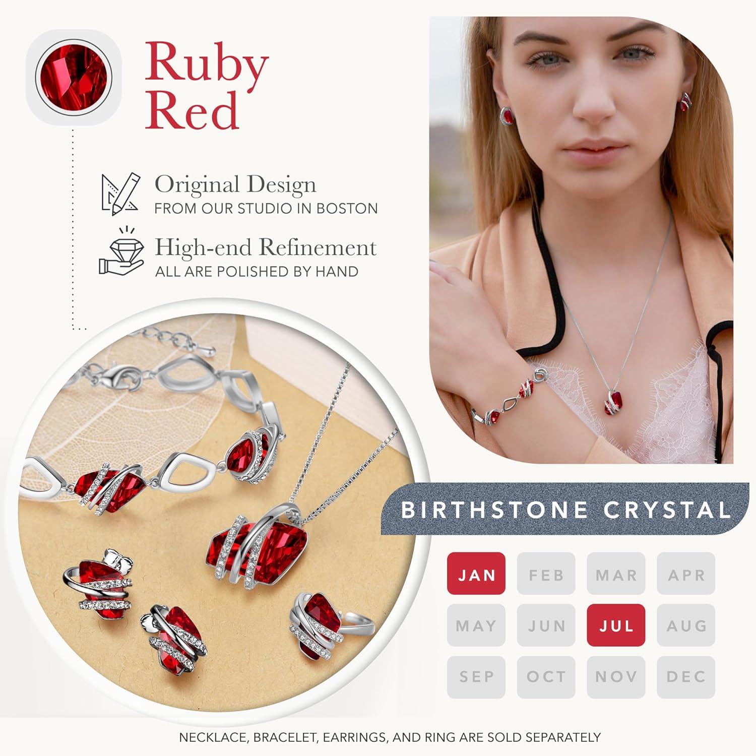 imageLeafael Wish Stone Stud Earrings with Birthstone Crystals 18K Rose Gold Plated or Silvertone201January JulyRuby RedSilvertone
