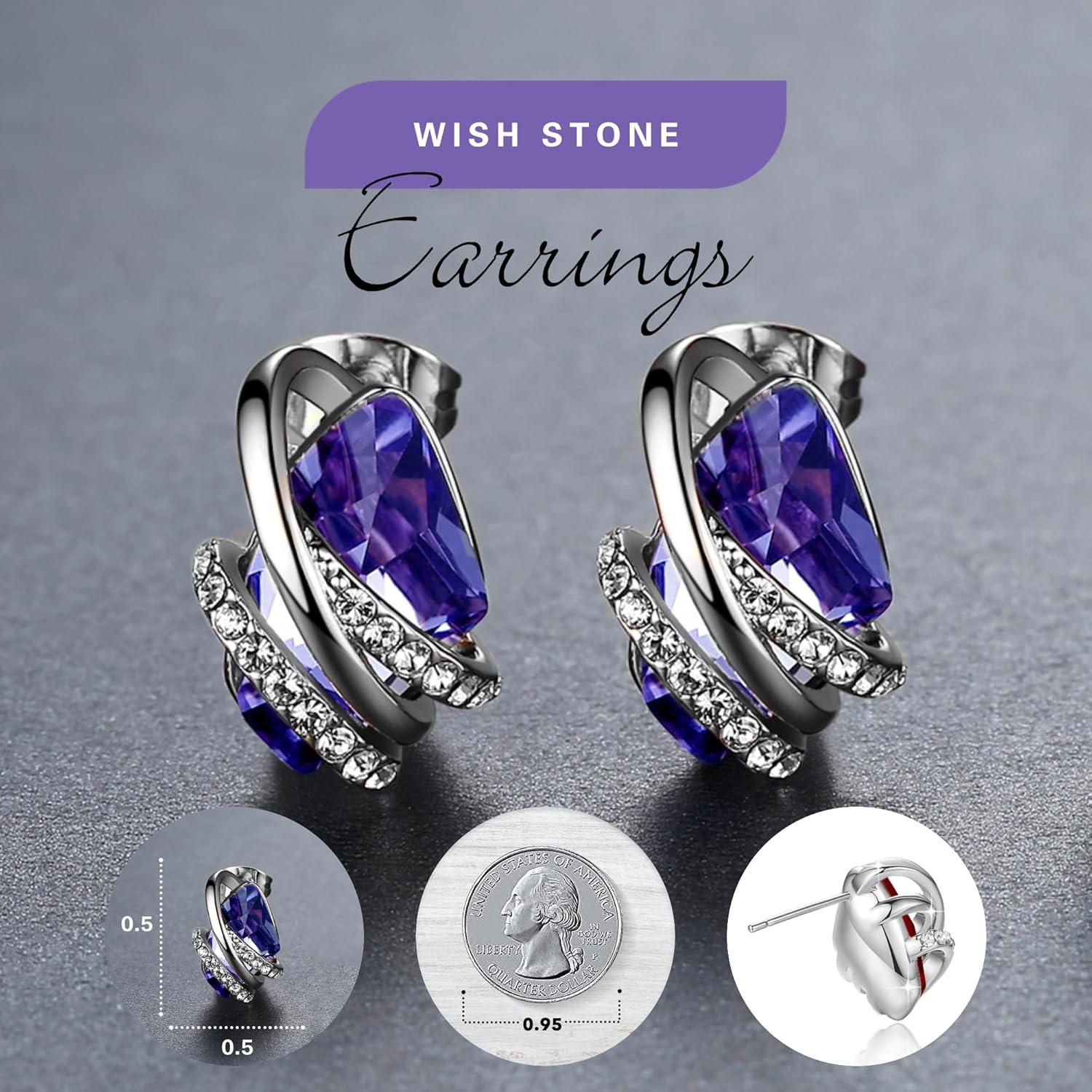 imageLeafael Wish Stone Stud Earrings with Birthstone Crystals 18K Rose Gold Plated or Silvertone202FebruaryTanzanite PurpleSilvertone