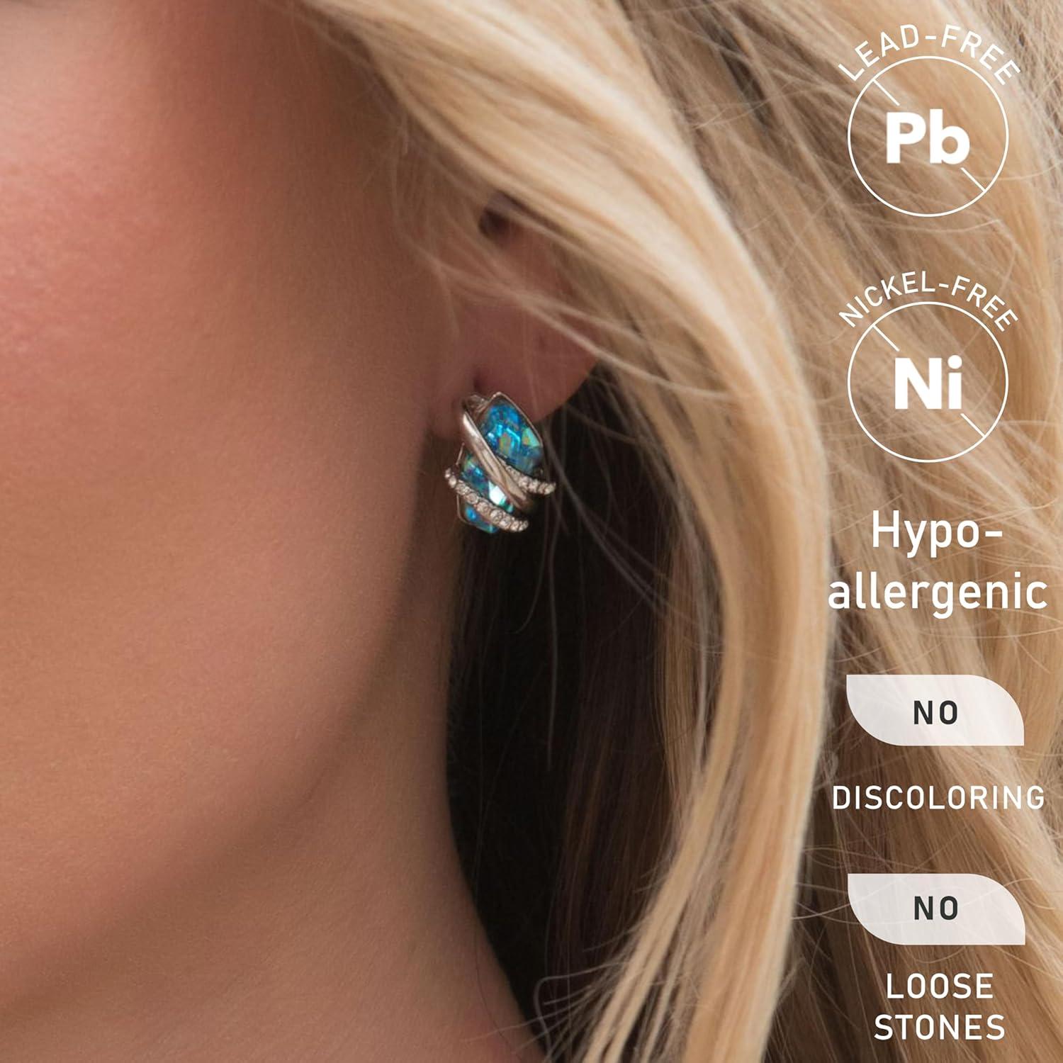 imageLeafael Wish Stone Stud Earrings with Birthstone Crystals 18K Rose Gold Plated or Silvertone203March DecemberAquamarine BlueSilvertone