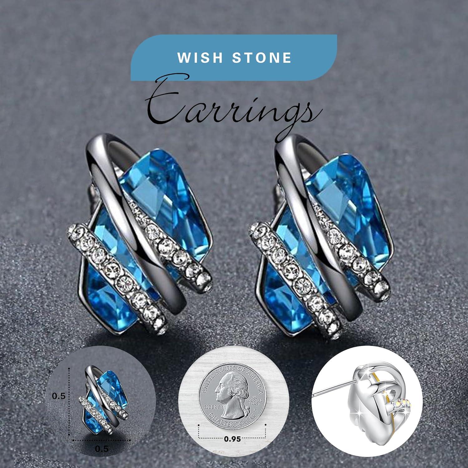 imageLeafael Wish Stone Stud Earrings with Birthstone Crystals 18K Rose Gold Plated or Silvertone203March DecemberAquamarine BlueSilvertone