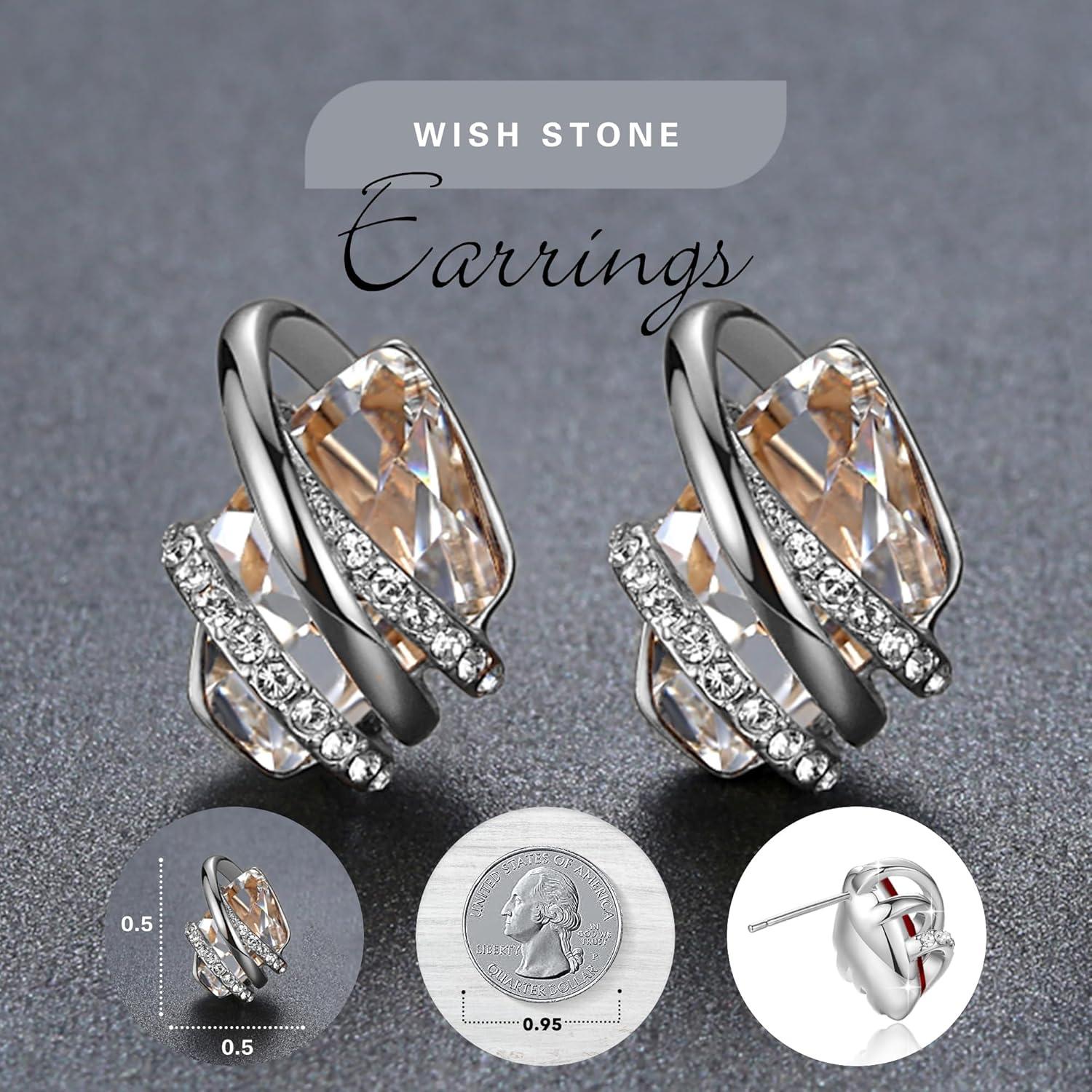 imageLeafael Wish Stone Stud Earrings with Birthstone Crystals 18K Rose Gold Plated or Silvertone204AprilClear WhiteSilvertone