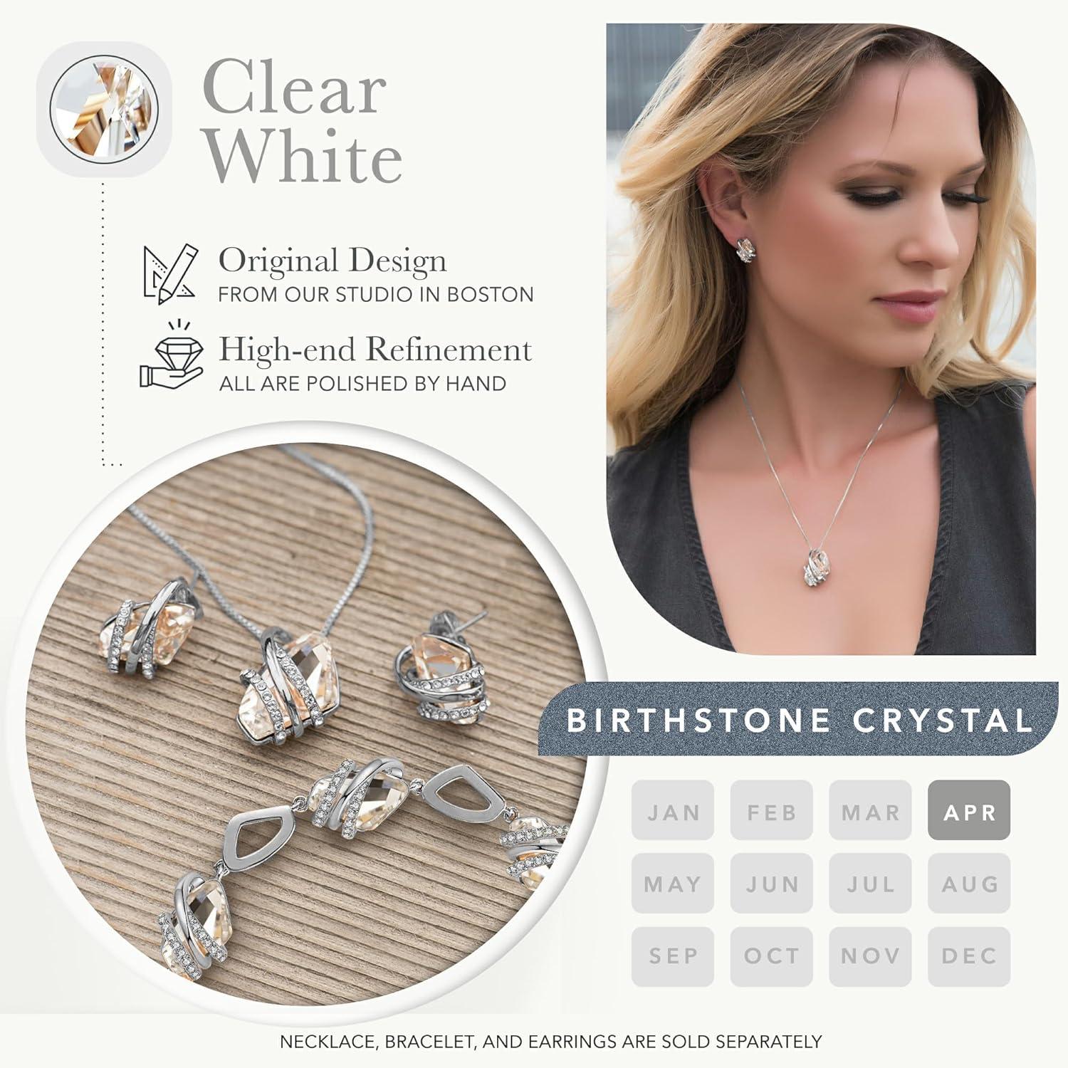 imageLeafael Wish Stone Stud Earrings with Birthstone Crystals 18K Rose Gold Plated or Silvertone204AprilClear WhiteSilvertone