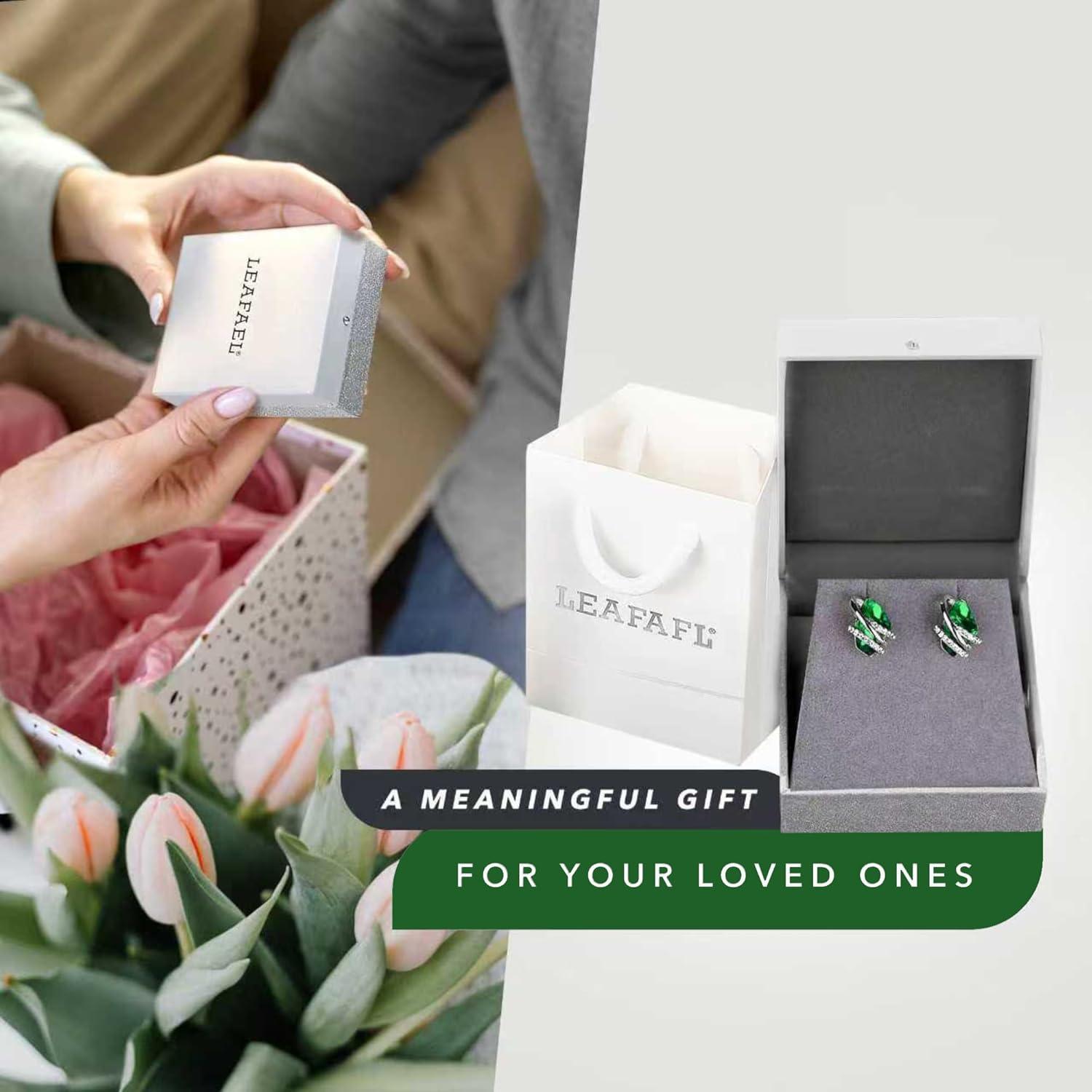 imageLeafael Wish Stone Stud Earrings with Birthstone Crystals 18K Rose Gold Plated or Silvertone205MayEmerald GreenSilvertone