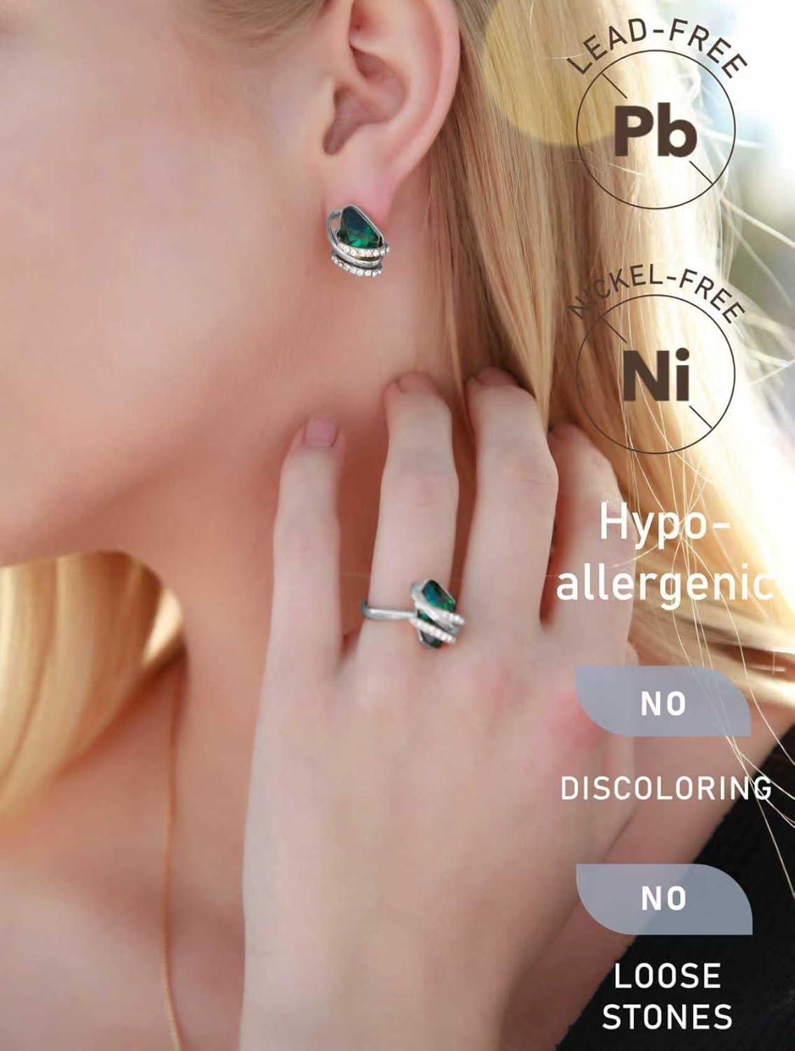 imageLeafael Wish Stone Stud Earrings with Birthstone Crystals 18K Rose Gold Plated or Silvertone205MayEmerald GreenSilvertone