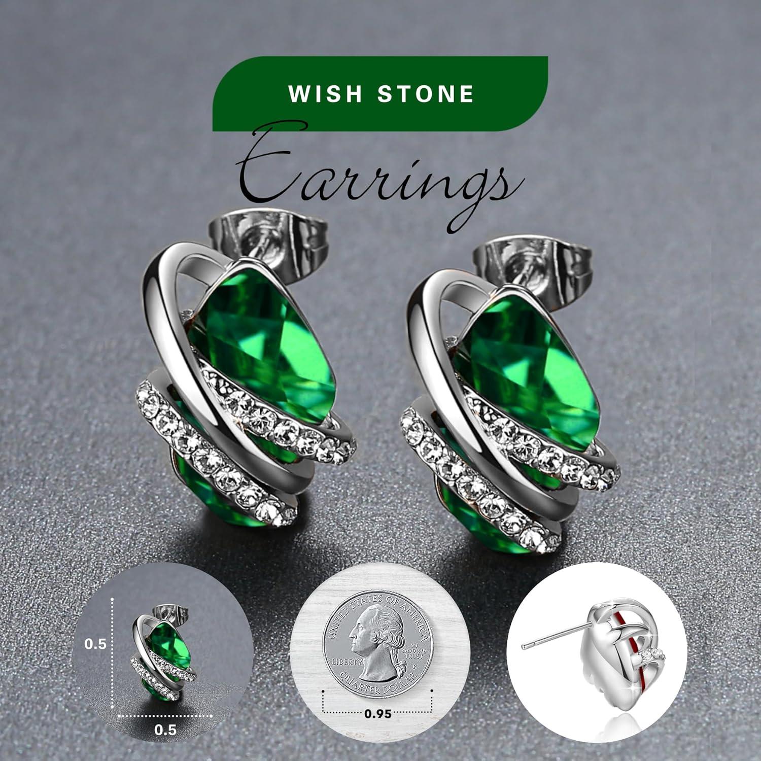 imageLeafael Wish Stone Stud Earrings with Birthstone Crystals 18K Rose Gold Plated or Silvertone205MayEmerald GreenSilvertone
