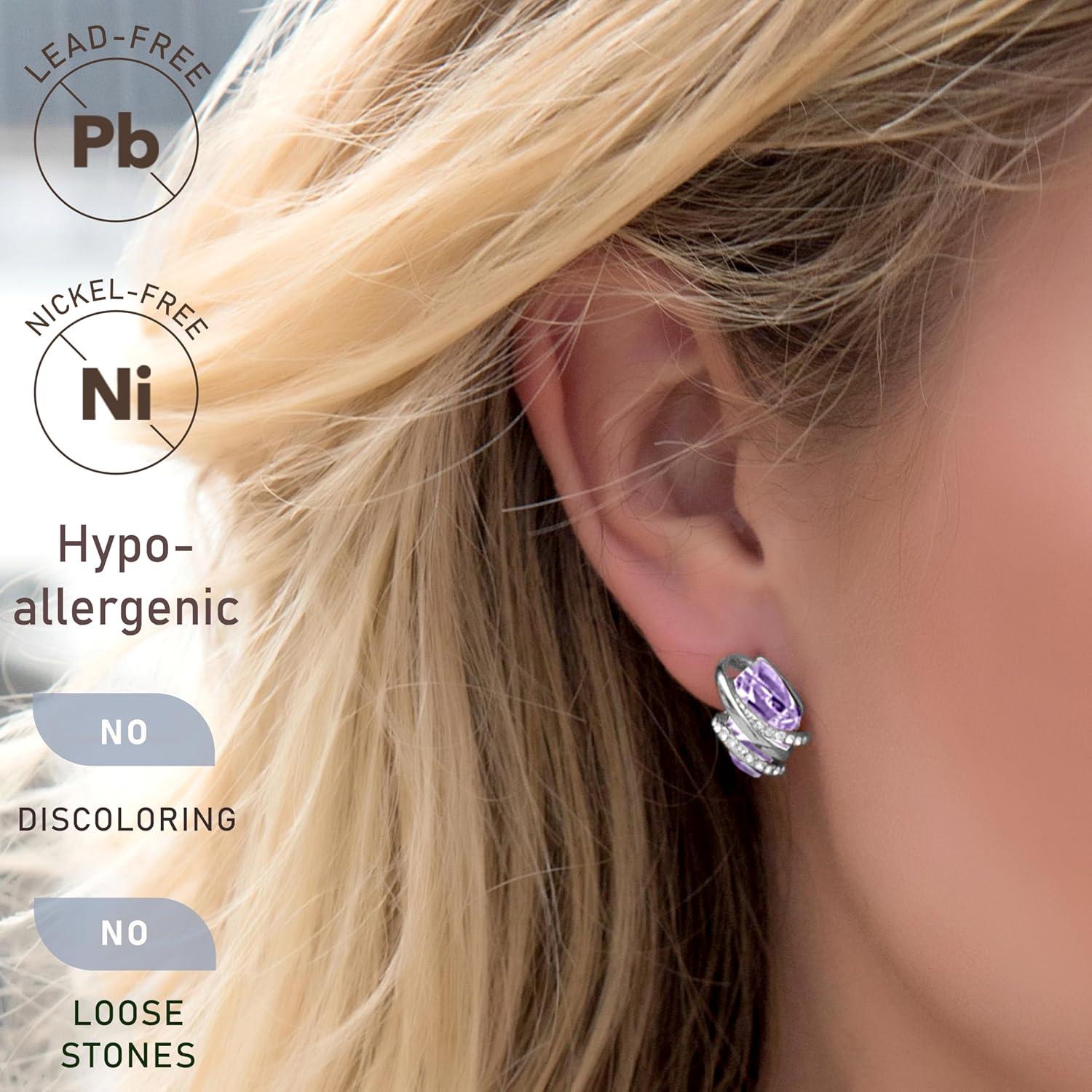 imageLeafael Wish Stone Stud Earrings with Birthstone Crystals 18K Rose Gold Plated or Silvertone206JuneAlexandrite Light PurpleSilvertone