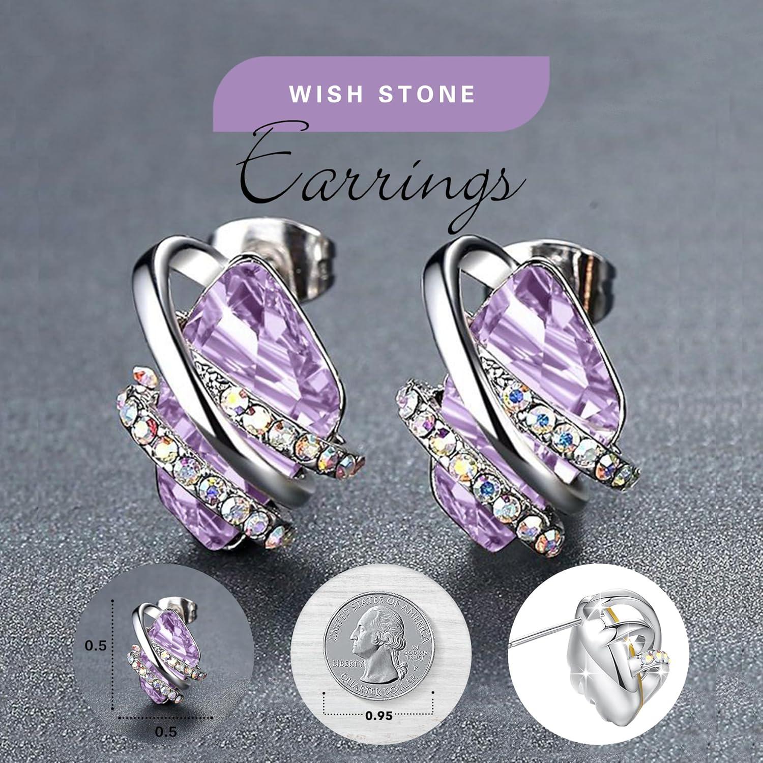 imageLeafael Wish Stone Stud Earrings with Birthstone Crystals 18K Rose Gold Plated or Silvertone206JuneAlexandrite Light PurpleSilvertone