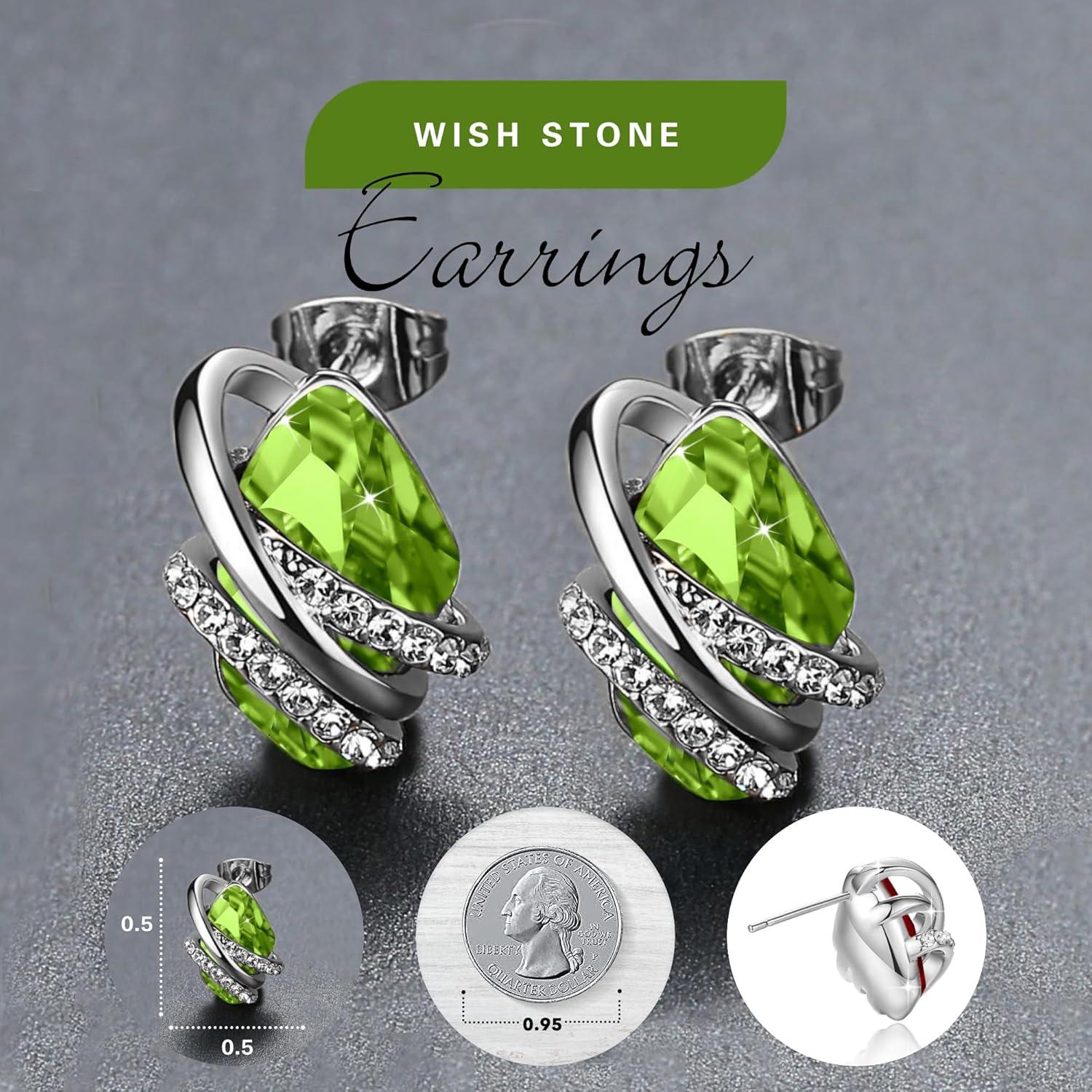 imageLeafael Wish Stone Stud Earrings with Birthstone Crystals 18K Rose Gold Plated or Silvertone208AugustPeridot GreenSilvertone