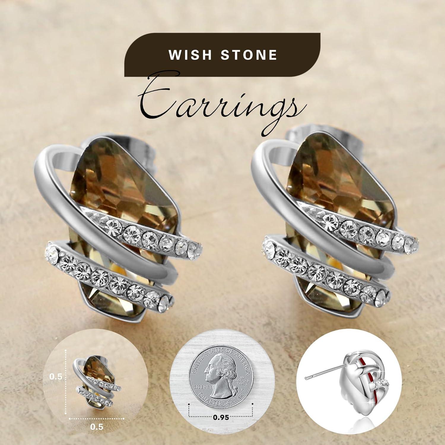 imageLeafael Wish Stone Stud Earrings with Birthstone Crystals 18K Rose Gold Plated or Silvertone212Silver Black CrystalSilvertone