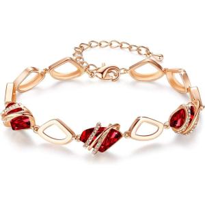 Leafael Wish Stone Link Charm Bracelet with Birthstone Crystals, Rose Gold Plated or Silver-tone, 7″+2″(101-January July-Ruby Red-Rose Gold Plated)