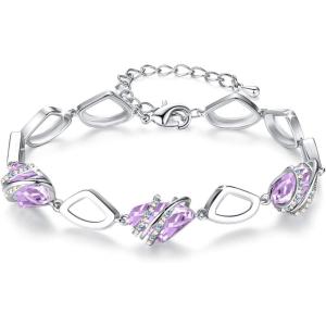 Leafael Wish Stone Link Charm Bracelet with Birthstone Crystals, Rose Gold Plated or Silver-tone, 7″+2″(106-June-Alexandrite Light Purple-Rose Gold Plated)