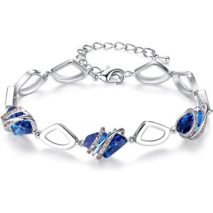 Leafael Wish Stone Link Charm Bracelet with Birthstone Crystals, Rose Gold Plated or Silver-tone, 7″+2″(109-September-Sapphire Blue-Rose Gold Plated)