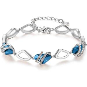 Leafael Wish Stone Link Charm Bracelet with Birthstone Crystals, Rose Gold Plated or Silver-tone, 7″+2″(212-December – Zircon Blue-Rose Gold Plated)