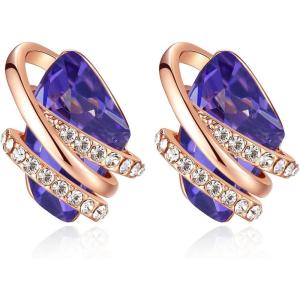 Leafael Wish Stone Stud Earrings with Birthstone Crystals, 18K Rose Gold Plated or Silver-tone(102-February Birthstone-Tanzanite Purple-Rose Gold Plated)