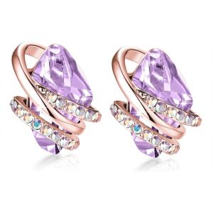 Leafael Wish Stone Stud Earrings with Birthstone Crystals, 18K Rose Gold Plated or Silver-tone(106-June-Alexandrite Light Purple-Rose Gold Plated)