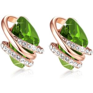 Leafael Wish Stone Stud Earrings with Birthstone Crystals, 18K Rose Gold Plated or Silver-tone(108-August Birthstone-Peridot Green-Rose Gold Plated)