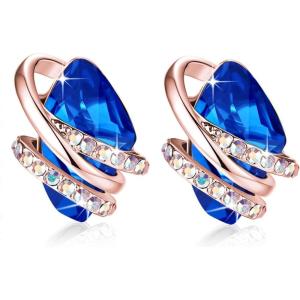 Leafael Wish Stone Stud Earrings with Birthstone Crystals, 18K Rose Gold Plated or Silver-tone(109-September-Sapphire Blue-Rose Gold Plated)