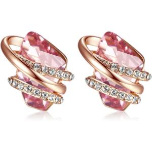 Leafael Wish Stone Stud Earrings with Birthstone Crystals, 18K Rose Gold Plated or Silver-tone(110-October Birthstone-Vintage Pink-Rose Gold Plated)