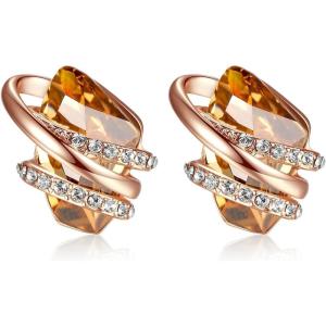 Leafael Wish Stone Stud Earrings with Birthstone Crystals, 18K Rose Gold Plated or Silver-tone(111-November Birthstone-Amber Brown-Rose Gold Plated)