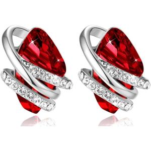 Leafael Wish Stone Stud Earrings with Birthstone Crystals, 18K Rose Gold Plated or Silver-tone(201-January July-Ruby Red-Silvertone)