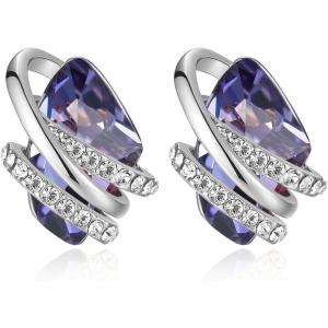 Leafael Wish Stone Stud Earrings with Birthstone Crystals, 18K Rose Gold Plated or Silver-tone(202-February-Tanzanite Purple-Silvertone)