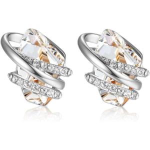 Leafael Wish Stone Stud Earrings with Birthstone Crystals, 18K Rose Gold Plated or Silver-tone(204-April-Clear White-Silvertone)