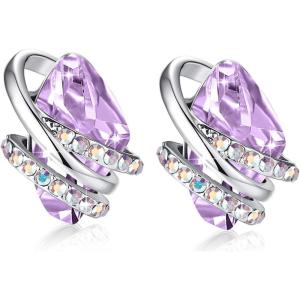 Leafael Wish Stone Stud Earrings with Birthstone Crystals, 18K Rose Gold Plated or Silver-tone(206-June-Alexandrite Light Purple-Silvertone)