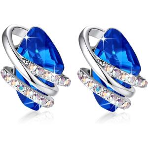 Leafael Wish Stone Stud Earrings with Birthstone Crystals, 18K Rose Gold Plated or Silver-tone(209-September-Sapphire Blue-Silvertone)