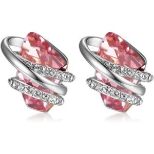 Leafael Wish Stone Stud Earrings with Birthstone Crystals, 18K Rose Gold Plated or Silver-tone(210a-October-Vintage Pink-Silvertone)