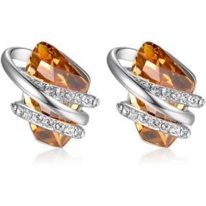 Leafael Wish Stone Stud Earrings with Birthstone Crystals, 18K Rose Gold Plated or Silver-tone(211-November-Amber Brown-Silvertone)