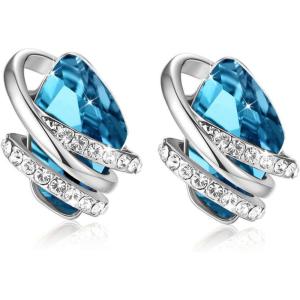 Leafael Wish Stone Stud Earrings with Birthstone Crystals, 18K Rose Gold Plated or Silver-tone(212-December-Zircon Blue-Silvertone)
