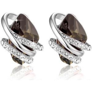 Leafael Wish Stone Stud Earrings with Birthstone Crystals, 18K Rose Gold Plated or Silver-tone(212-Silver Black Crystal-Silvertone)