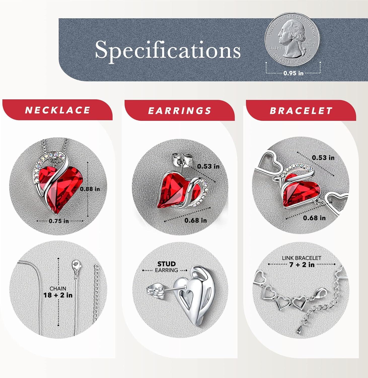 imageLeafael Mothers Day Gifts Necklace Set for Women Infinity Love Birthstone Heart Pendant with Matching Earrings and Bracelet for Mom and Wife Silver Plated01SetJanuary JulySiam Ruby Red