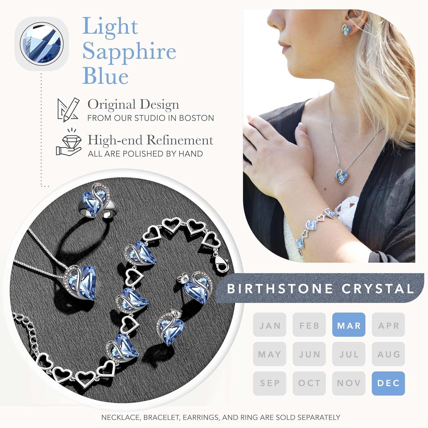 imageLeafael Mothers Day Gifts Necklace Set for Women Infinity Love Birthstone Heart Pendant with Matching Earrings and Bracelet for Mom and Wife Silver Plated03SetMarch DecemberLight Sapphire Blue