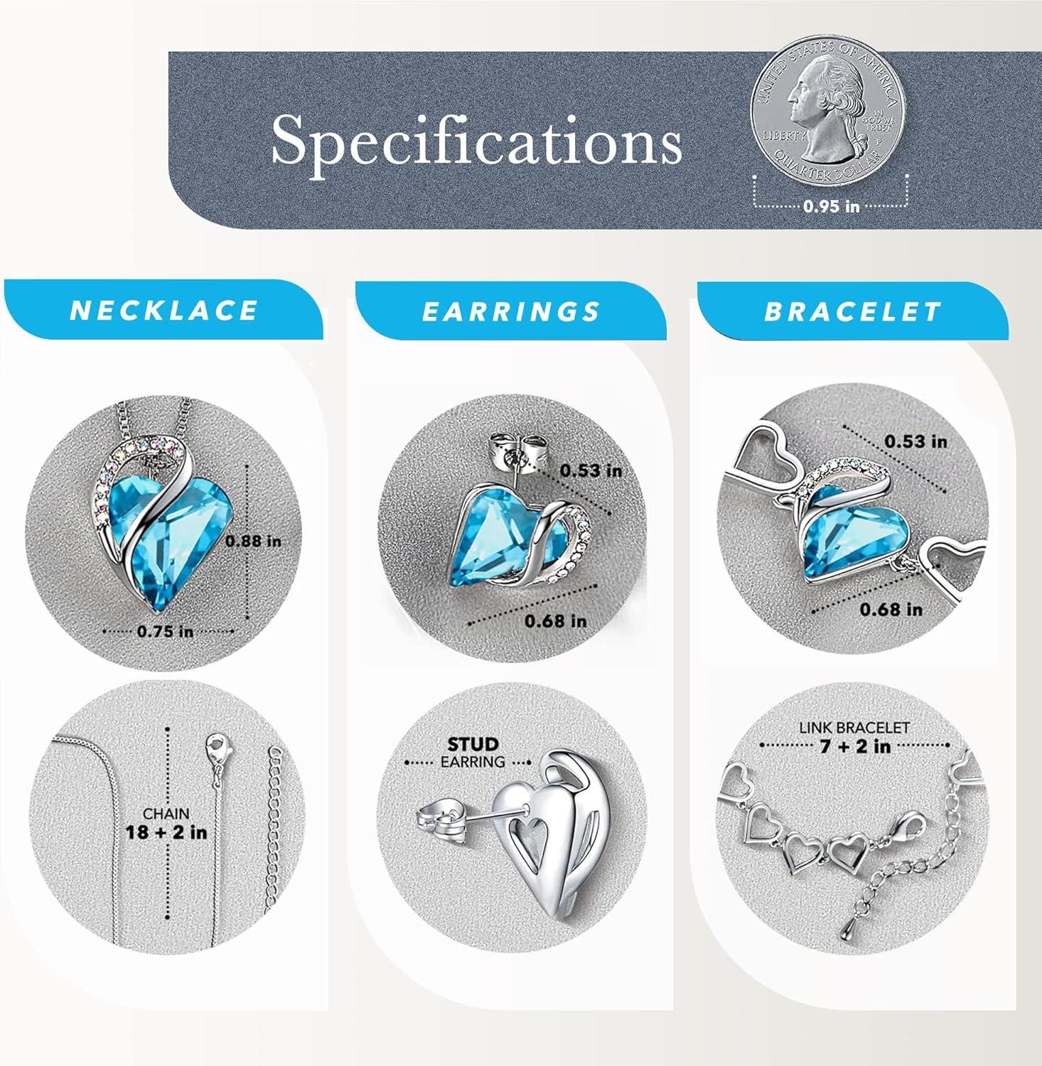 imageLeafael Mothers Day Gifts Necklace Set for Women Infinity Love Birthstone Heart Pendant with Matching Earrings and Bracelet for Mom and Wife Silver Plated12SetDecemberAquamarine Blue