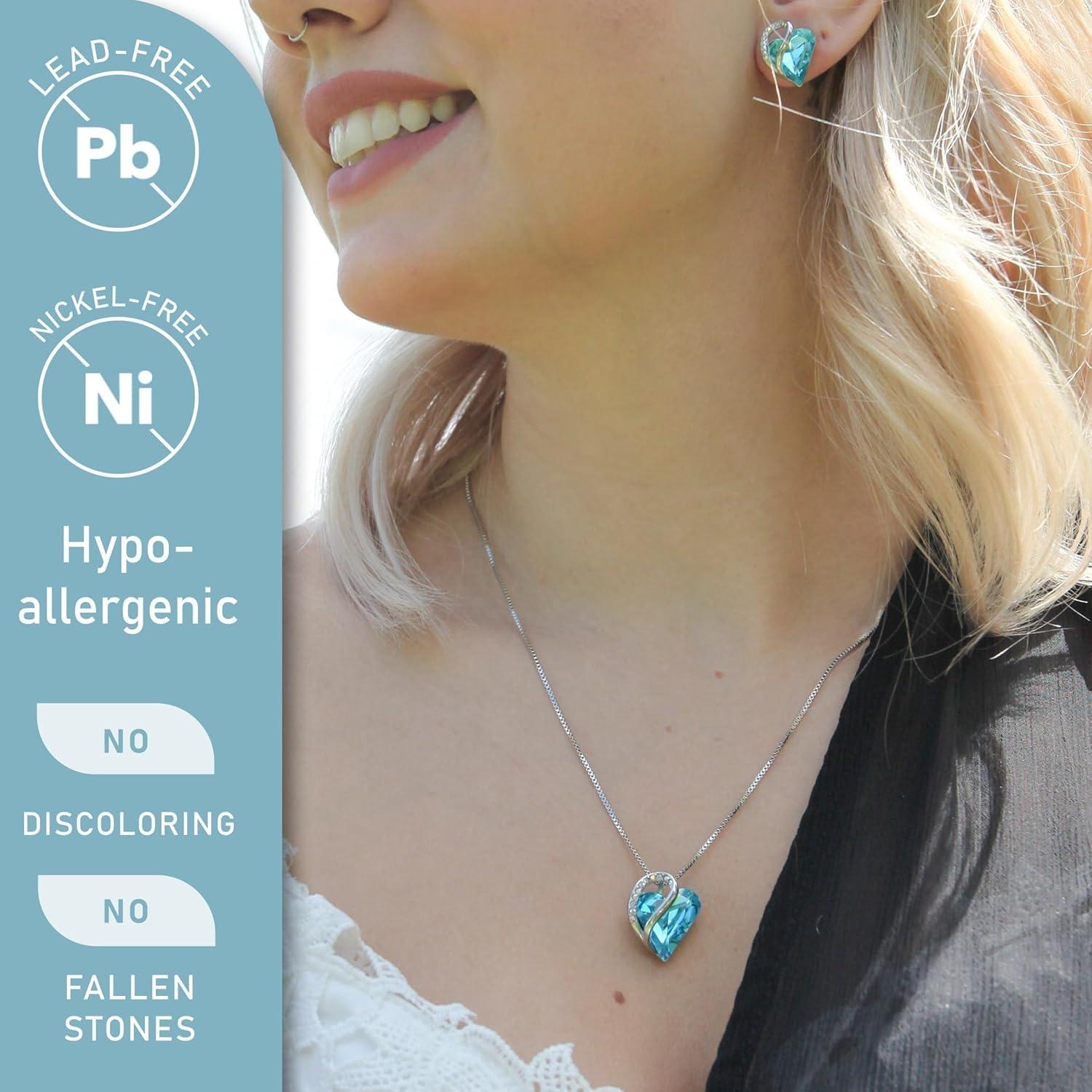 imageLeafael Mothers Day Gifts Necklace Set for Women Infinity Love Birthstone Heart Pendant with Matching Earrings and Bracelet for Mom and Wife Silver Plated12SetDecemberAquamarine Blue