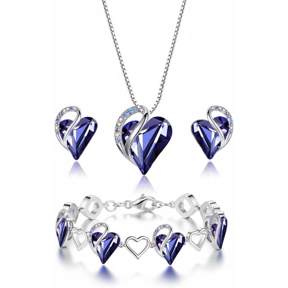 imageLeafael Mothers Day Gifts Necklace Set for Women Infinity Love Birthstone Heart Pendant with Matching Earrings and Bracelet for Mom and Wife Silver Plated02bSetFebruaryTanzanite Purple