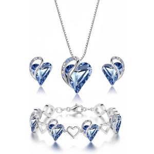 Leafael Mothers Day Gifts Necklace Set for Women, Infinity Love Birthstone Heart Pendant with Matching Earrings and Bracelet, for Mom and Wife, Silver Plated(03-Set-March & December-Light Sapphire Blue)