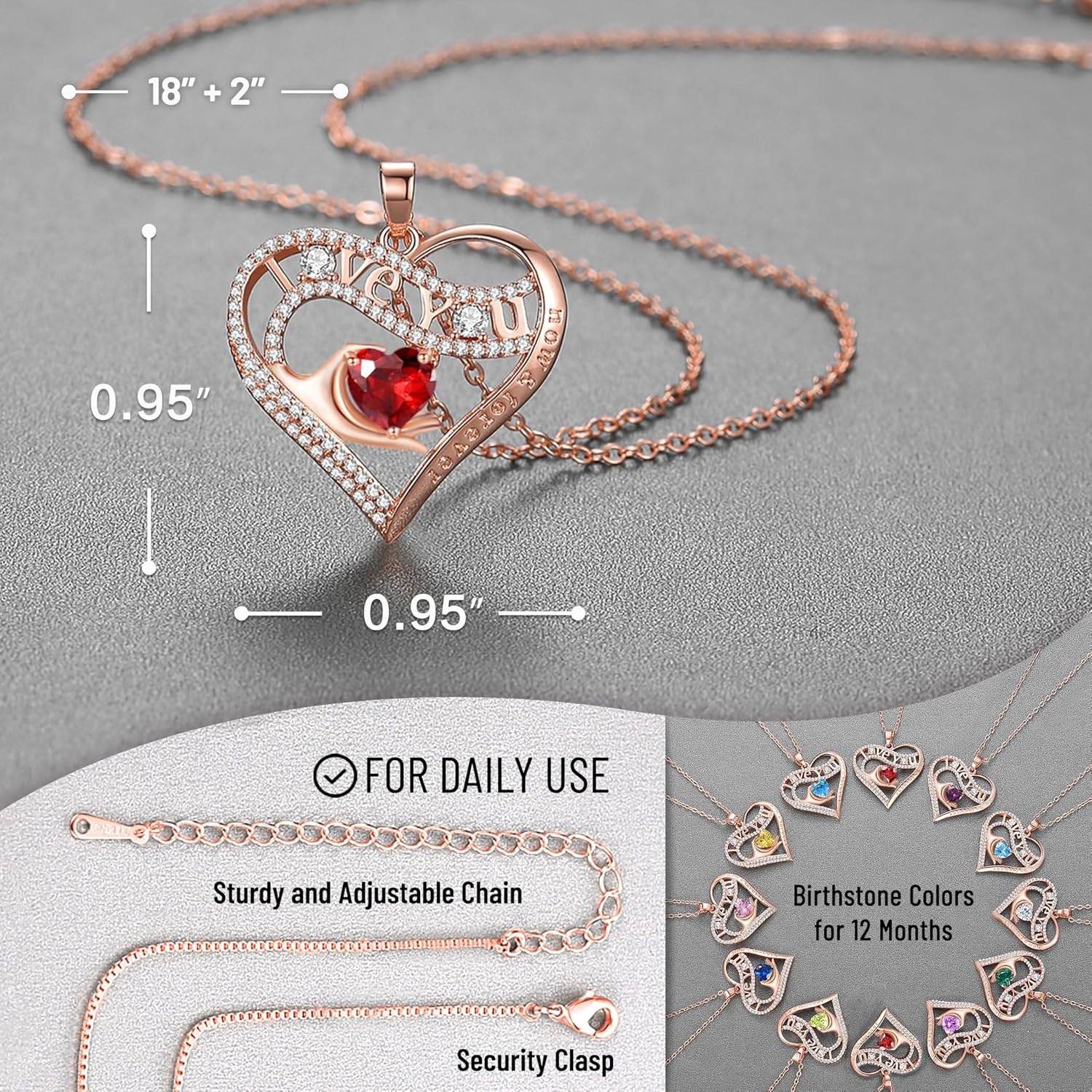 imageLeafael Gift Necklaces for Women Heart in Hand I Love You Birthstone Crystal for 12 Months Birthday Anniversary Jewelry for Wife Girlfriend Mom Rose Gold or Gunmetal Plated 18 2 Chain01JanuaryGarnet Ruby RedRose Gold Plated