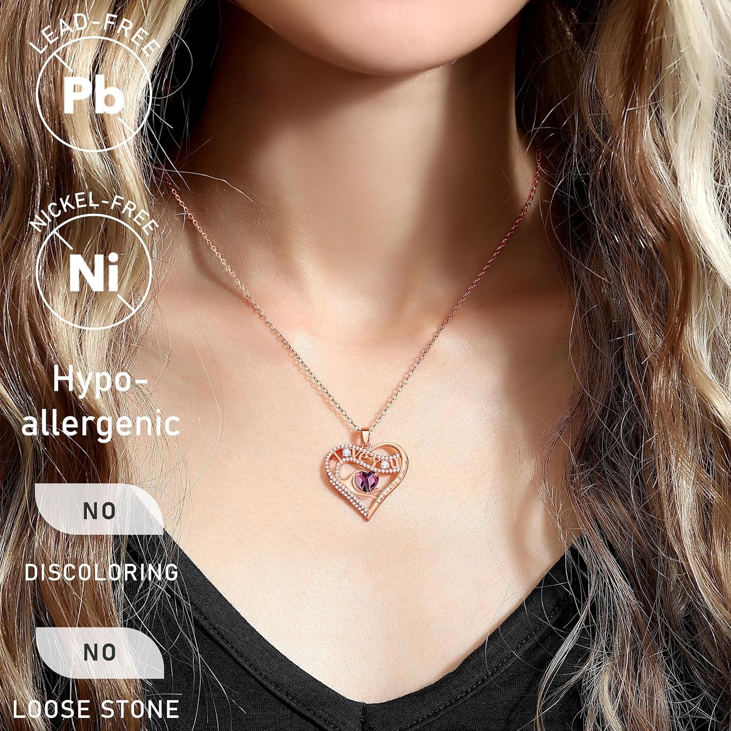 imageLeafael Gift Necklaces for Women Heart in Hand I Love You Birthstone Crystal for 12 Months Birthday Anniversary Jewelry for Wife Girlfriend Mom Rose Gold or Gunmetal Plated 18 2 Chain02FebruaryAmethyst Dark PinkRose Gold Plated
