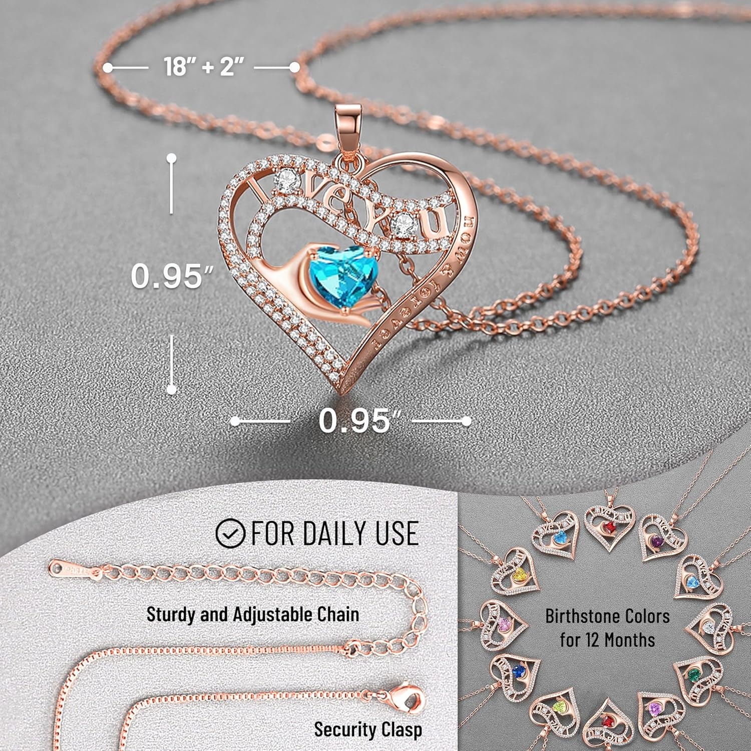 imageLeafael Gift Necklaces for Women Heart in Hand I Love You Birthstone Crystal for 12 Months Birthday Anniversary Jewelry for Wife Girlfriend Mom Rose Gold or Gunmetal Plated 18 2 Chain03MarchAquamarine Light BlueRose Gold Plated