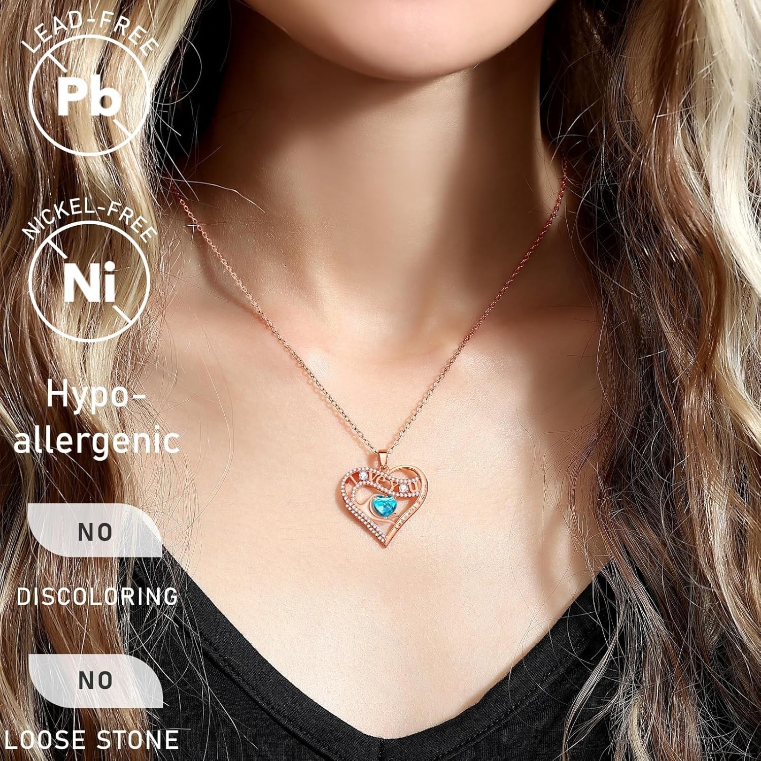 imageLeafael Gift Necklaces for Women Heart in Hand I Love You Birthstone Crystal for 12 Months Birthday Anniversary Jewelry for Wife Girlfriend Mom Rose Gold or Gunmetal Plated 18 2 Chain03MarchAquamarine Light BlueRose Gold Plated