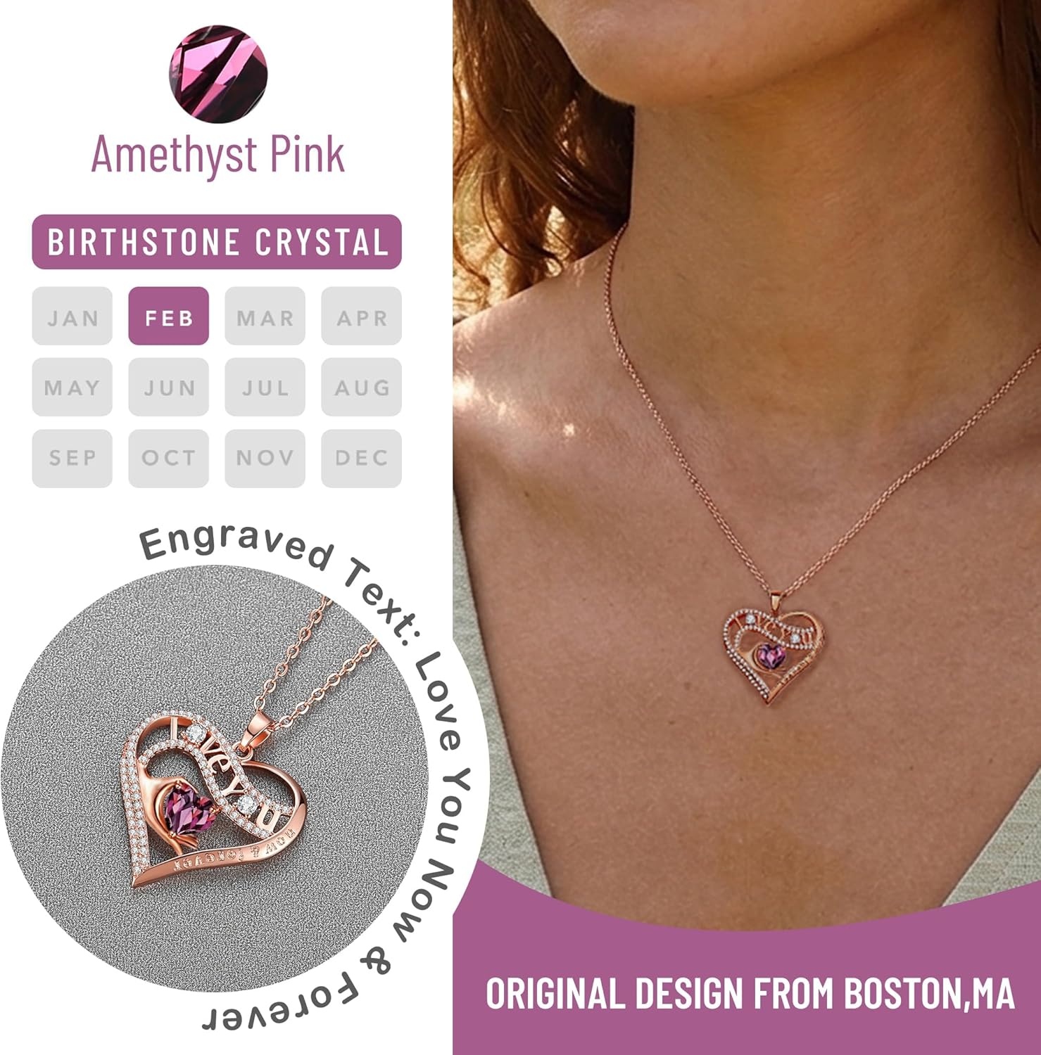 imageLeafael Gift Necklaces for Women Heart in Hand I Love You Birthstone Crystal for 12 Months Birthday Anniversary Jewelry for Wife Girlfriend Mom Rose Gold or Gunmetal Plated 18 2 Chain02FebruaryAmethyst Dark PinkRose Gold Plated