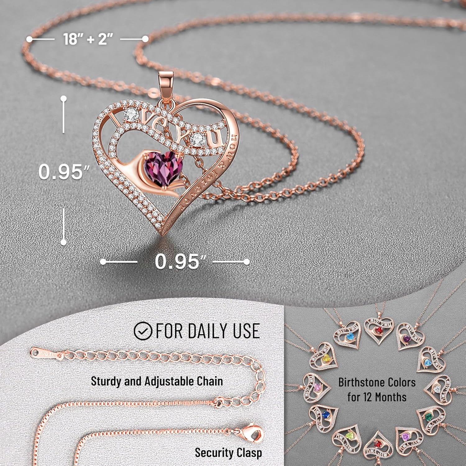 imageLeafael Gift Necklaces for Women Heart in Hand I Love You Birthstone Crystal for 12 Months Birthday Anniversary Jewelry for Wife Girlfriend Mom Rose Gold or Gunmetal Plated 18 2 Chain02FebruaryAmethyst Dark PinkRose Gold Plated