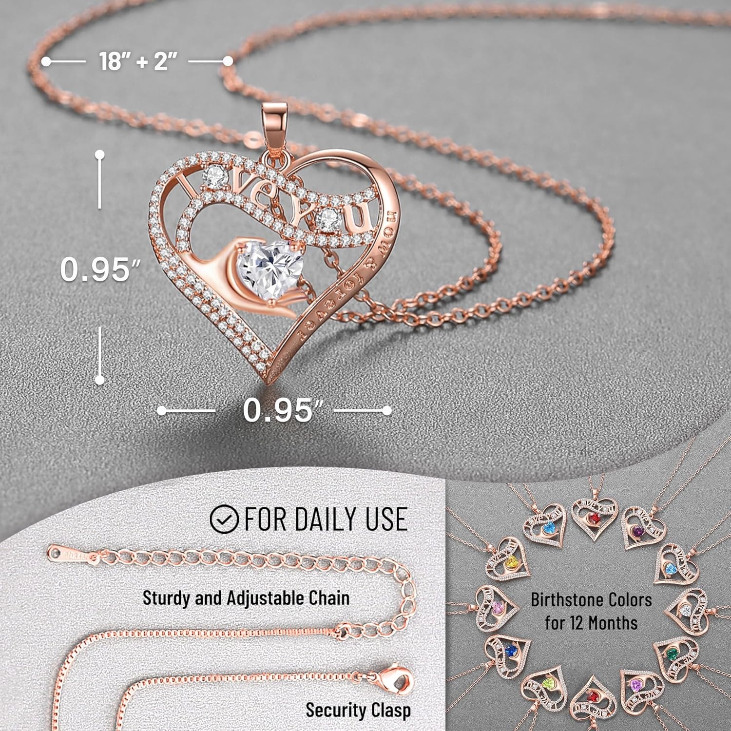 imageLeafael Gift Necklaces for Women Heart in Hand I Love You Birthstone Crystal for 12 Months Birthday Anniversary Jewelry for Wife Girlfriend Mom Rose Gold or Gunmetal Plated 18 2 Chain04AprilClear WhiteRose Gold Plated