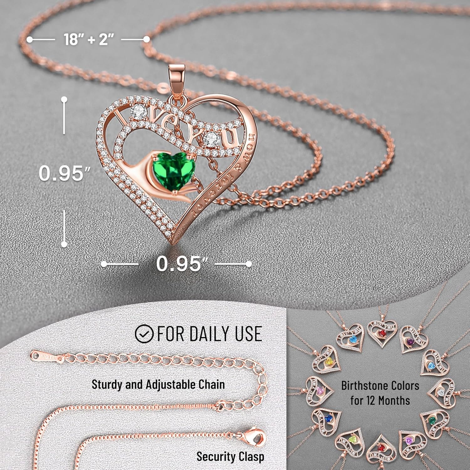 imageLeafael Gift Necklaces for Women Heart in Hand I Love You Birthstone Crystal for 12 Months Birthday Anniversary Jewelry for Wife Girlfriend Mom Rose Gold or Gunmetal Plated 18 2 Chain05MayEmerald GreenRose Gold Plated